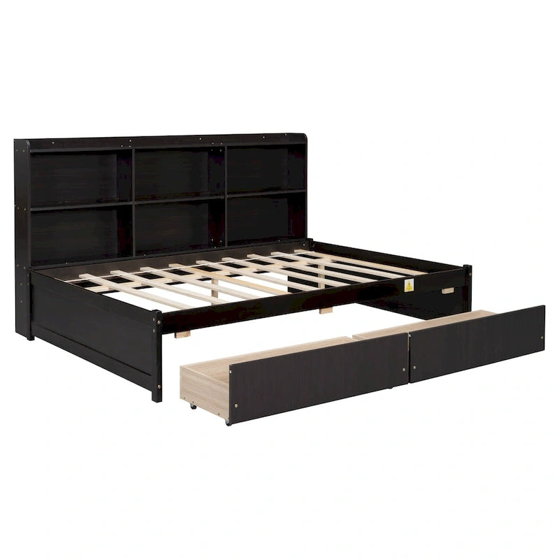 Full Bed with Side Bookcase Drawers