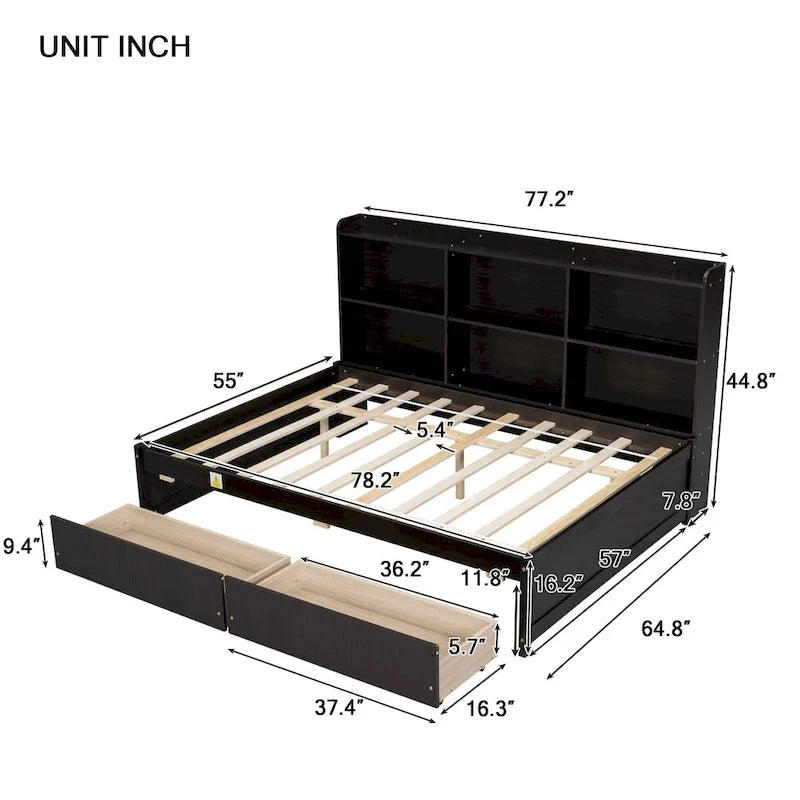 Full Bed with Side Bookcase Drawers