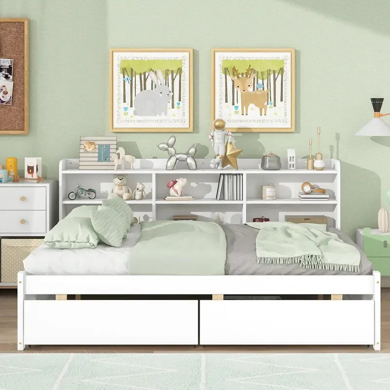 Full Bed with Side Bookcase Drawers