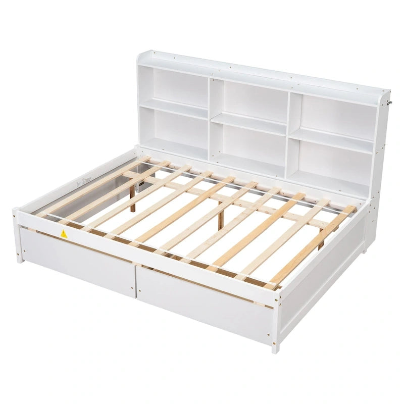 Full Bed with Side Bookcase Drawers