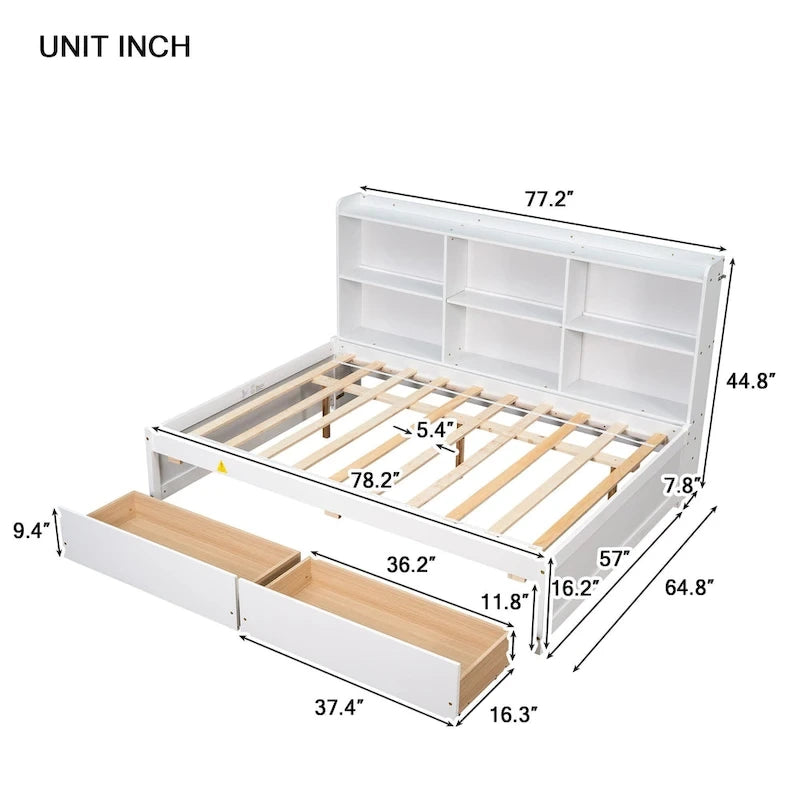 Full Bed with Side Bookcase Drawers