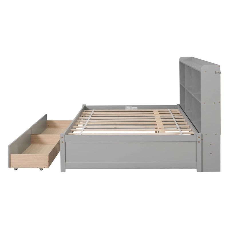 Full Bed with Side Bookcase Drawers