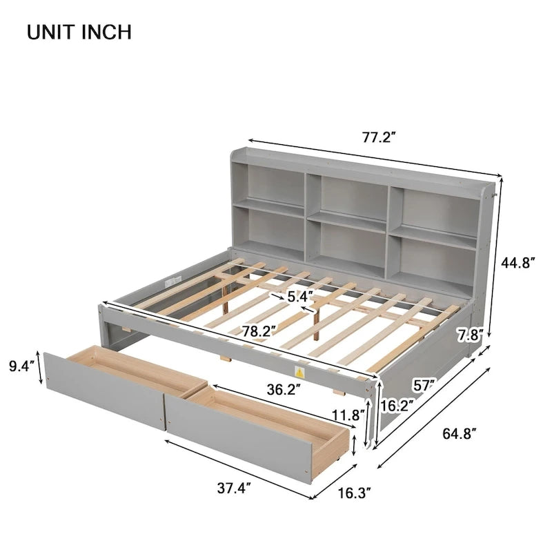 Full Bed with Side Bookcase Drawers
