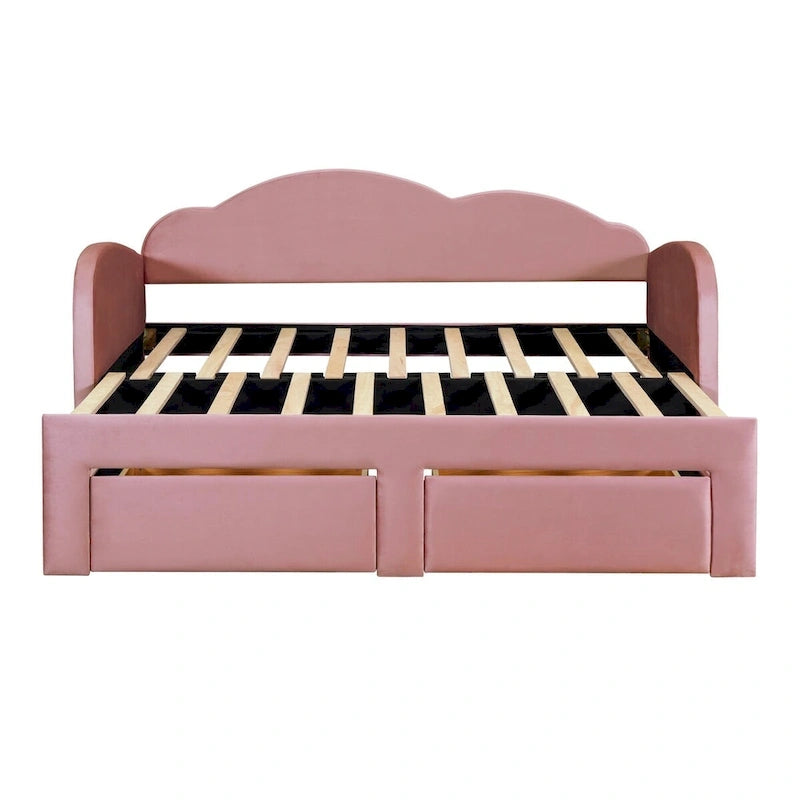 Lit de repos capitonné taille double avec lit gigogne et 2 tiroirs