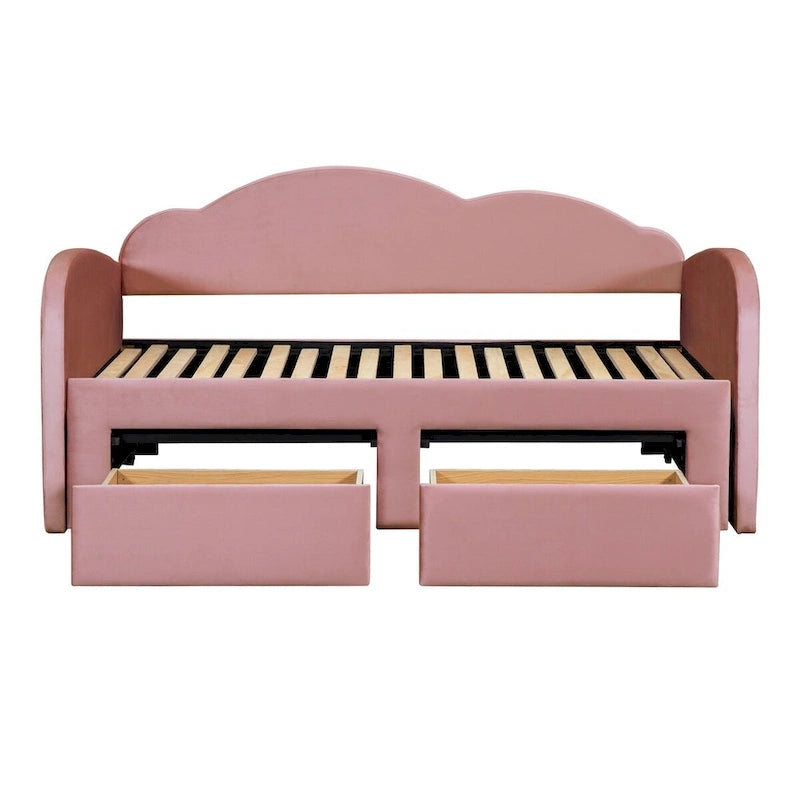 Lit de repos capitonné taille double avec lit gigogne et 2 tiroirs