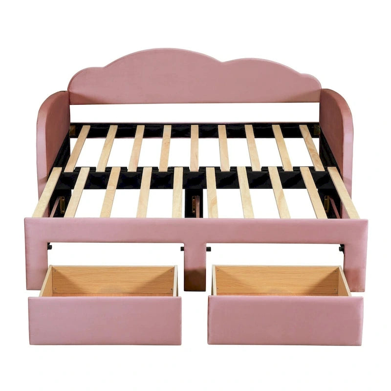 Lit de repos capitonné taille double avec lit gigogne et 2 tiroirs