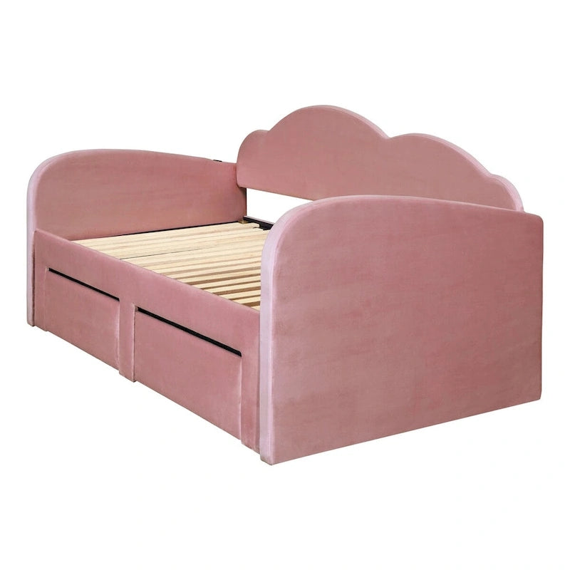 Lit de repos capitonné taille double avec lit gigogne et 2 tiroirs