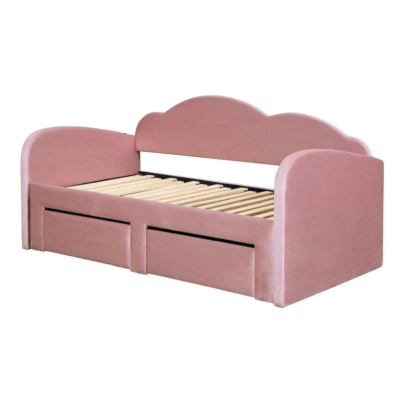 Lit de repos capitonné taille double avec lit gigogne et 2 tiroirs