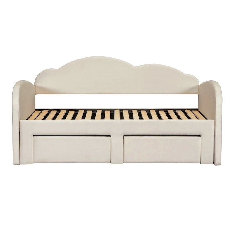 Lit de repos capitonné taille double avec lit gigogne et 2 tiroirs