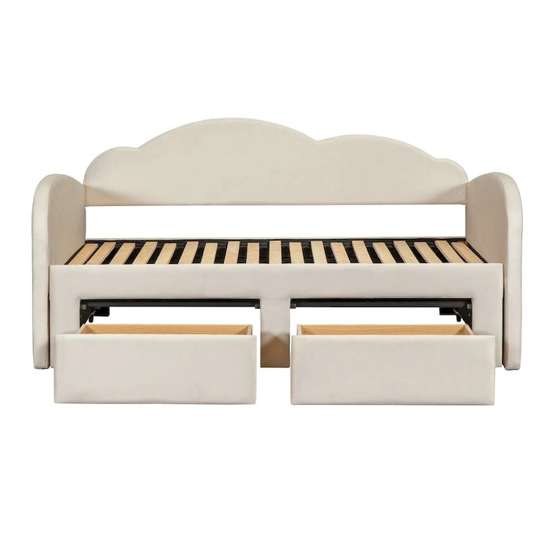 Lit de repos capitonné taille double avec lit gigogne et 2 tiroirs