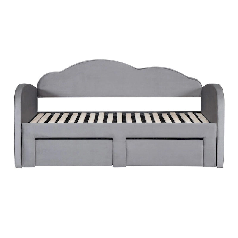 Lit de repos capitonné taille double avec lit gigogne et 2 tiroirs