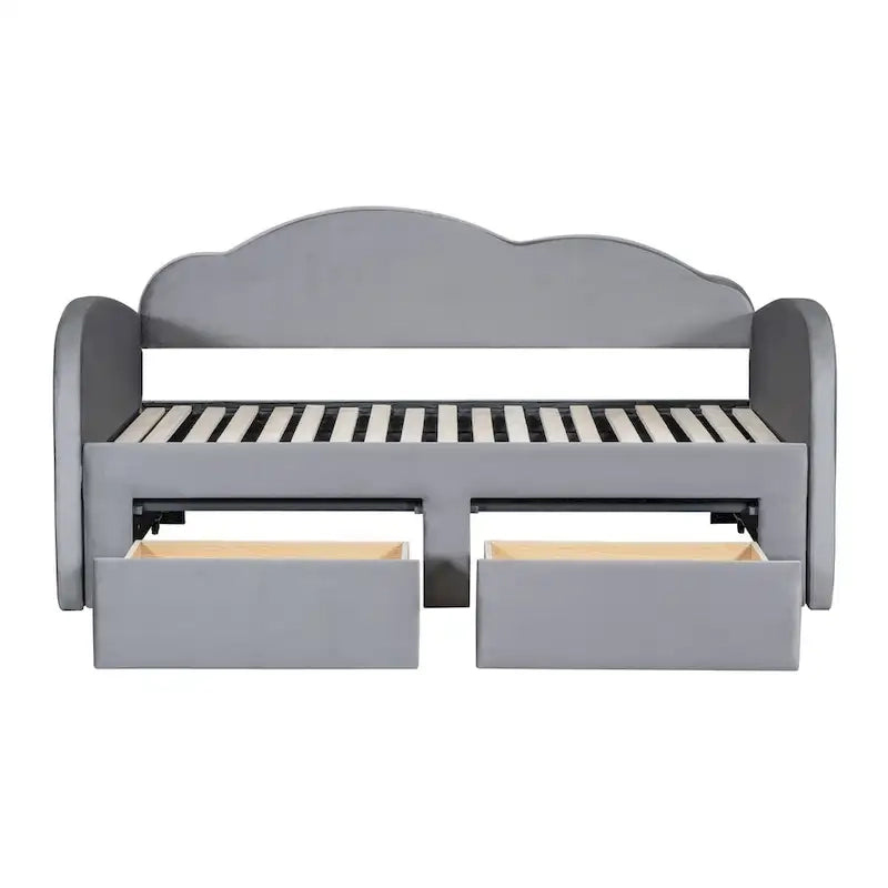 Lit de repos capitonné taille double avec lit gigogne et 2 tiroirs