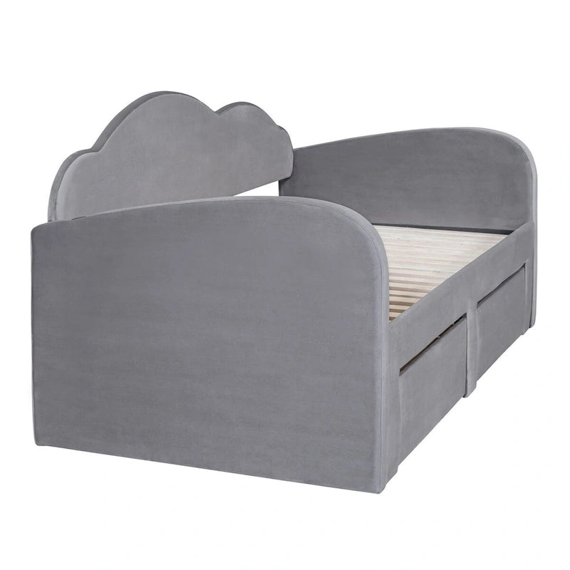 Lit de repos capitonné taille double avec lit gigogne et 2 tiroirs