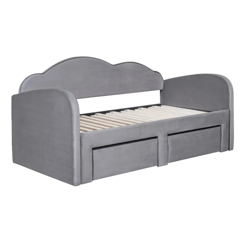 Lit de repos capitonné taille double avec lit gigogne et 2 tiroirs