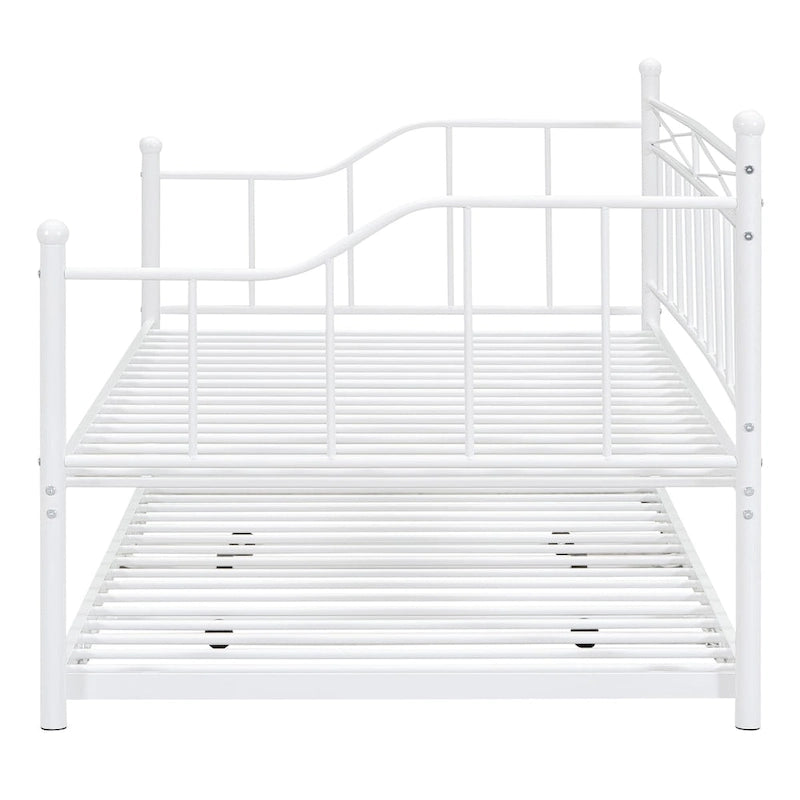 Twin Size Metal Daybed with Twin Size Adjustable Trundle, Portable Folding Trundle