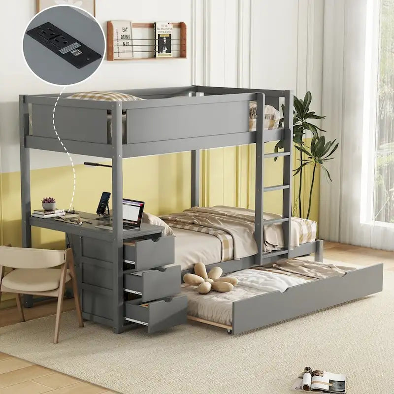 Twin Bunk Bed with Twin size Trundle
