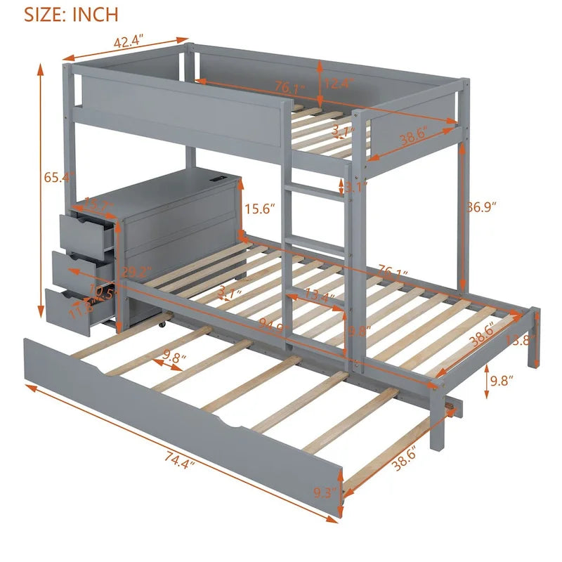 Twin Bunk Bed with Twin size Trundle