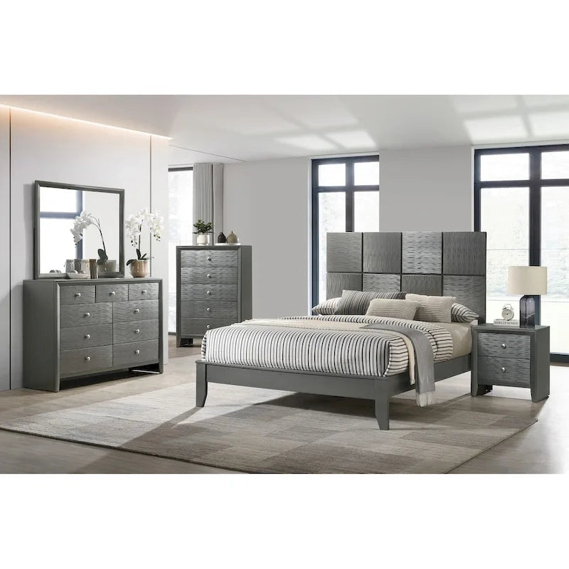 Sim 3 Piece Gunmetal Gray Panel Bedroom Set