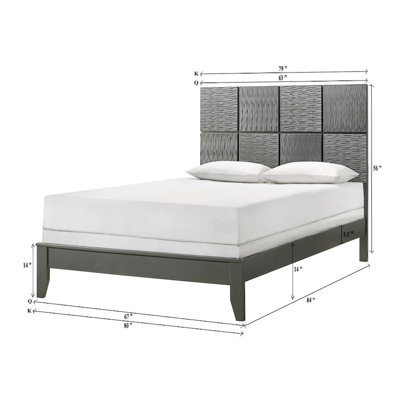 Sim 3 Piece Gunmetal Gray Panel Bedroom Set