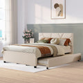 Modern Stylish Linen Fabric Upholstered Platform Bed with Trundle Bed