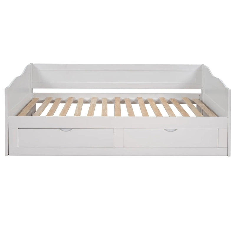 Wooden Extendable Sofa Bed, Daybed with Trundle and 2 Storage Drawers