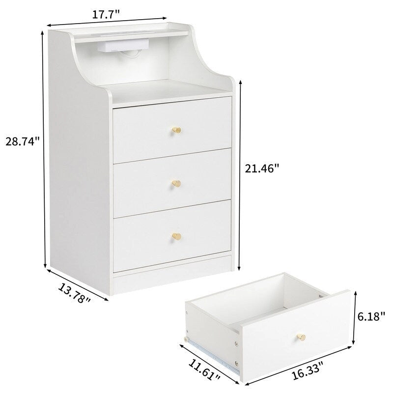 3 Drawer Nightstand with USB