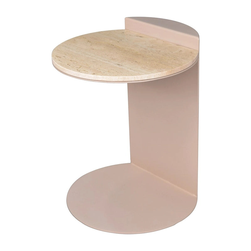Javier 20 Contemporary Natural Marble/Metal Handmade C-Shaped End Table, Beige/Pink Beige, by JONATHAN Y.