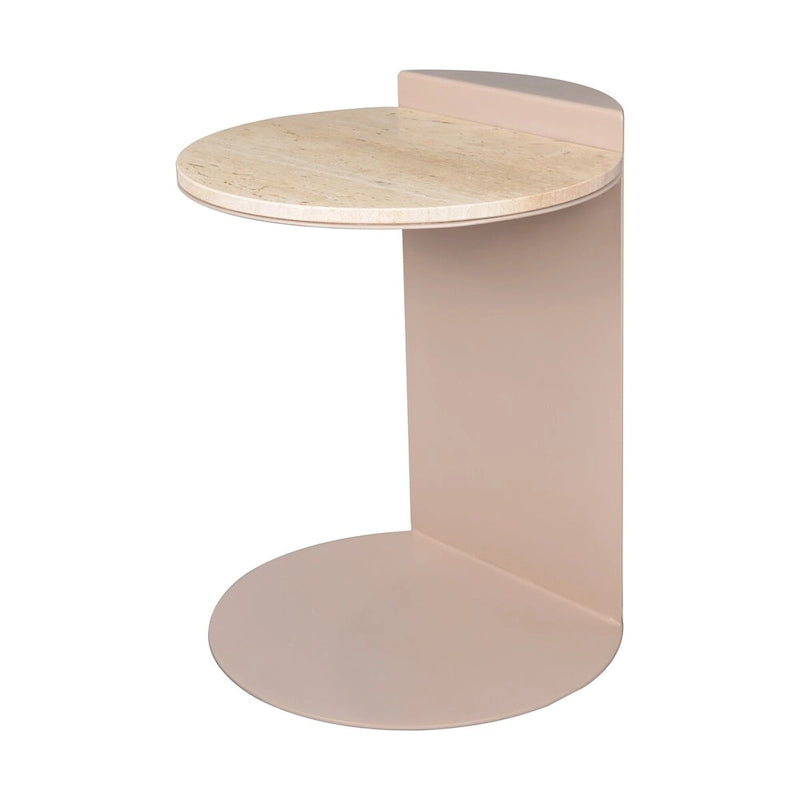 Javier 20 Contemporary Natural Marble/Metal Handmade C-Shaped End Table, Beige/Pink Beige, by JONATHAN Y.