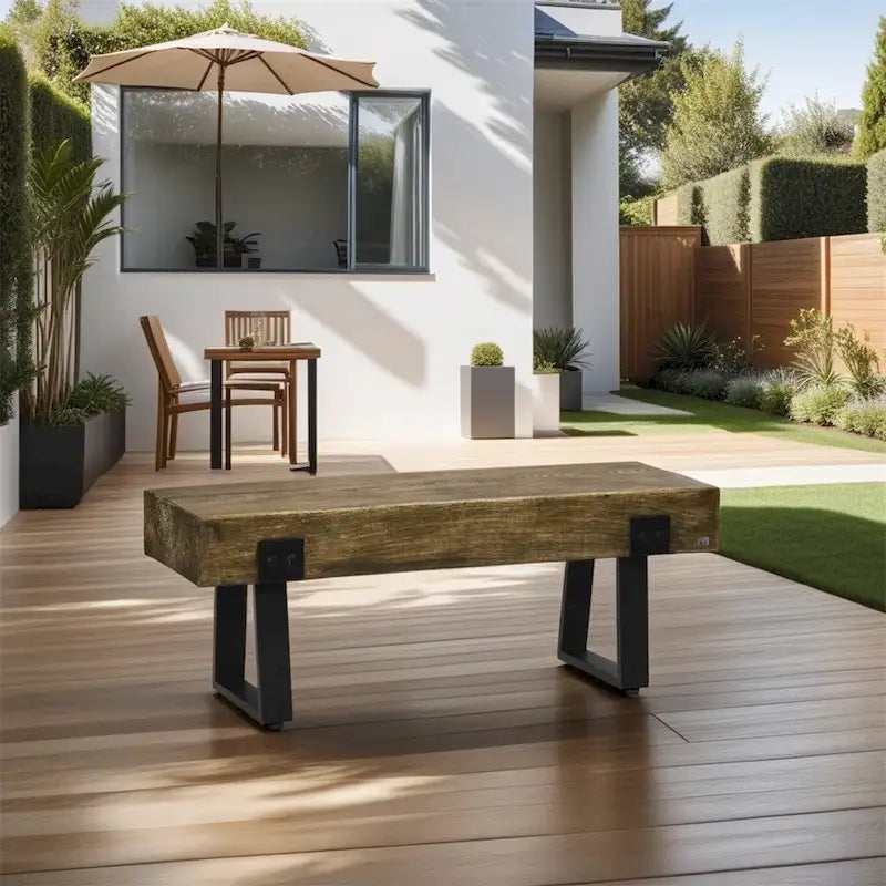 Garden Bench w/Metal Legs,Rustic Wood Effect Concrete Entryway Bench