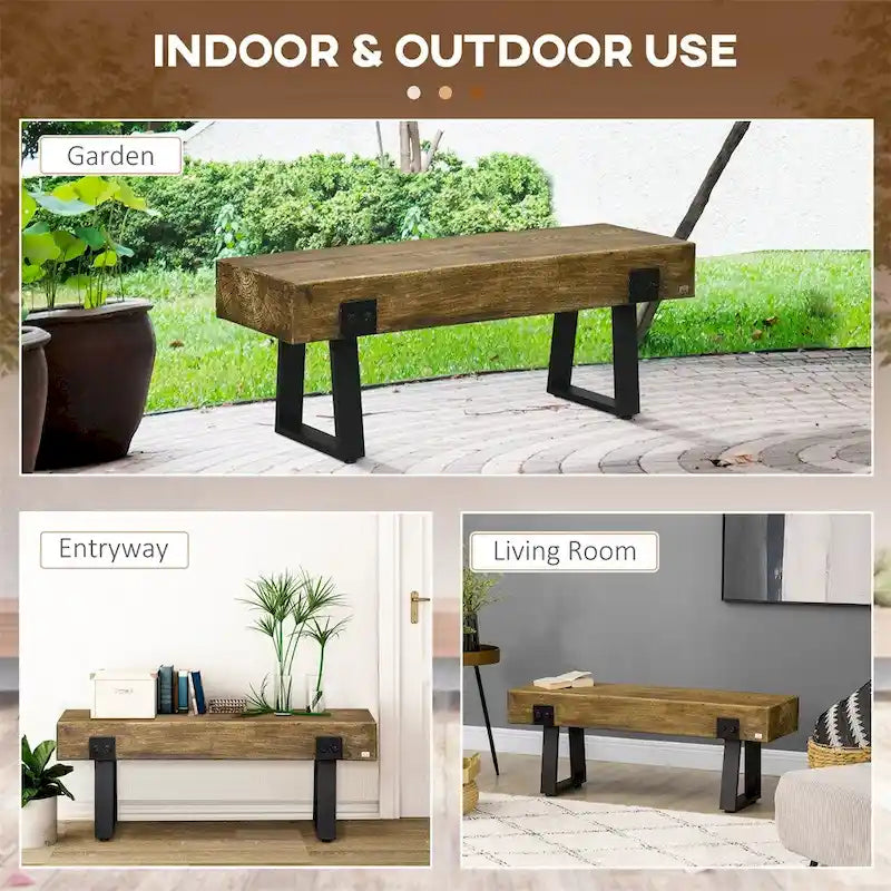 Garden Bench w/Metal Legs,Rustic Wood Effect Concrete Entryway Bench
