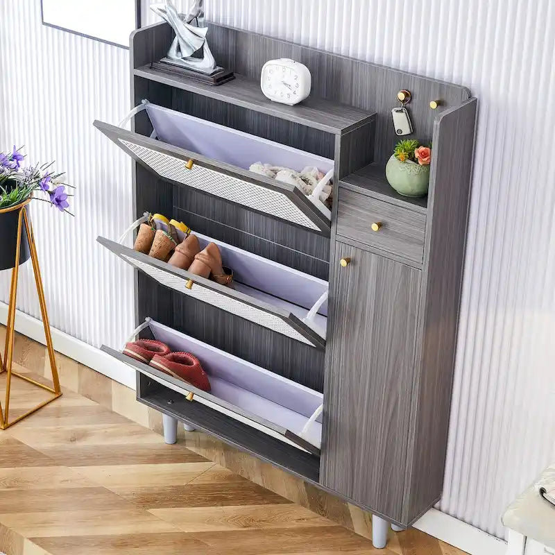 Meuble de rangement moderne minimaliste en rotin japonais, petit meuble à chaussures avec dessus d'armoire, convient aux couloirs et aux salons.