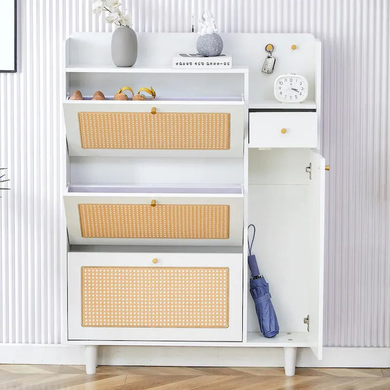 Meuble de rangement moderne minimaliste en rotin japonais, petit meuble à chaussures avec dessus d'armoire, convient aux couloirs et aux salons.