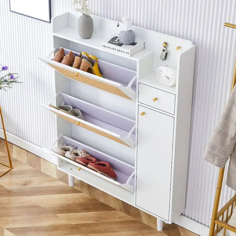 Meuble de rangement moderne minimaliste en rotin japonais, petit meuble à chaussures avec dessus d'armoire, convient aux couloirs et aux salons.