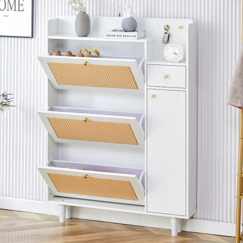 Meuble de rangement moderne minimaliste en rotin japonais, petit meuble à chaussures avec dessus d'armoire, convient aux couloirs et aux salons.