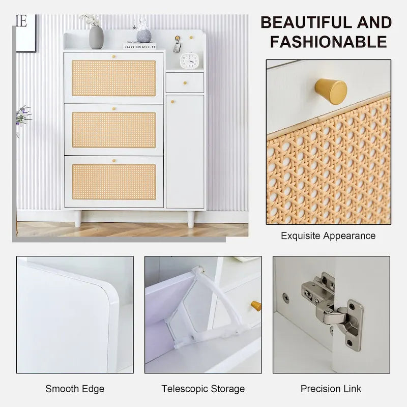 Meuble de rangement moderne minimaliste en rotin japonais, petit meuble à chaussures avec dessus d'armoire, convient aux couloirs et aux salons.
