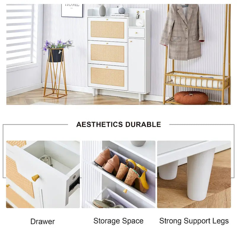 Meuble de rangement moderne minimaliste en rotin japonais, petit meuble à chaussures avec dessus d'armoire, convient aux couloirs et aux salons.