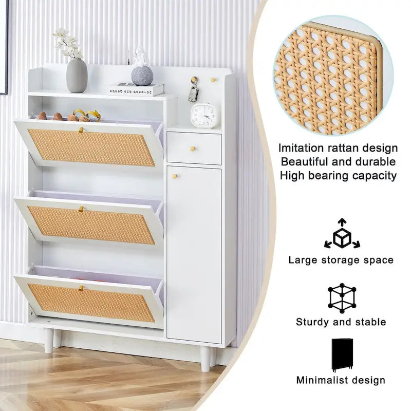 Meuble de rangement moderne minimaliste en rotin japonais, petit meuble à chaussures avec dessus d'armoire, convient aux couloirs et aux salons.