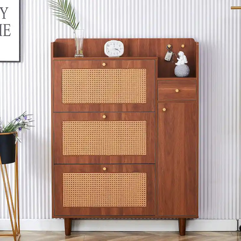 Meuble de rangement moderne minimaliste en rotin japonais, petit meuble à chaussures avec dessus d'armoire, convient aux couloirs et aux salons.