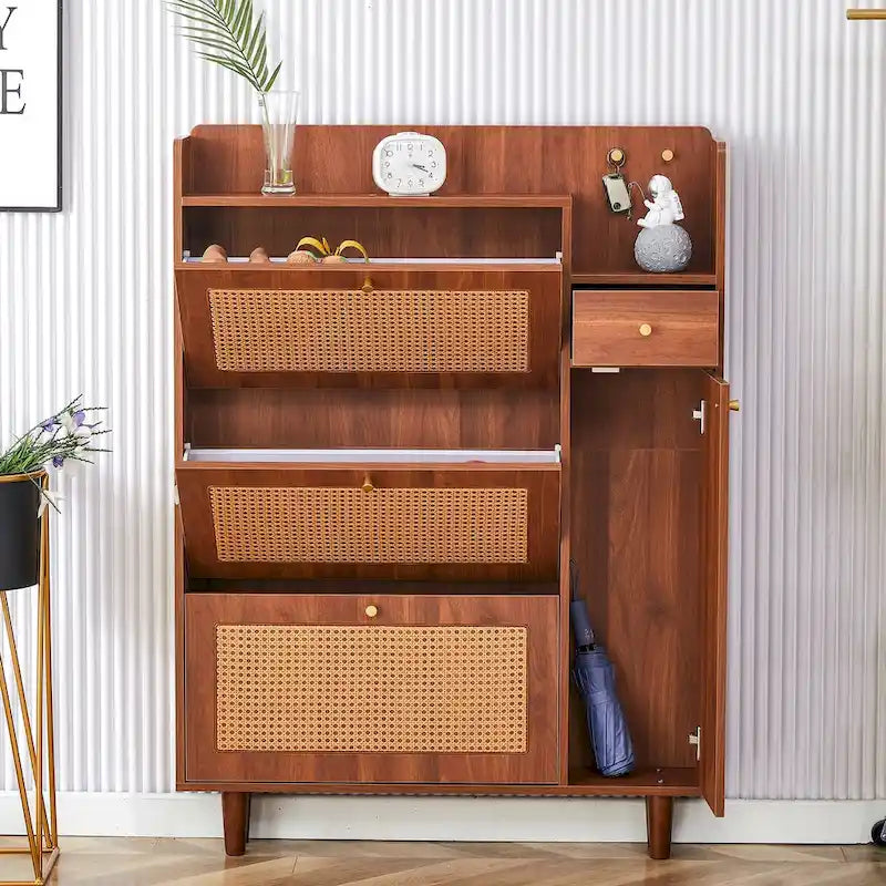 Meuble de rangement moderne minimaliste en rotin japonais, petit meuble à chaussures avec dessus d'armoire, convient aux couloirs et aux salons.
