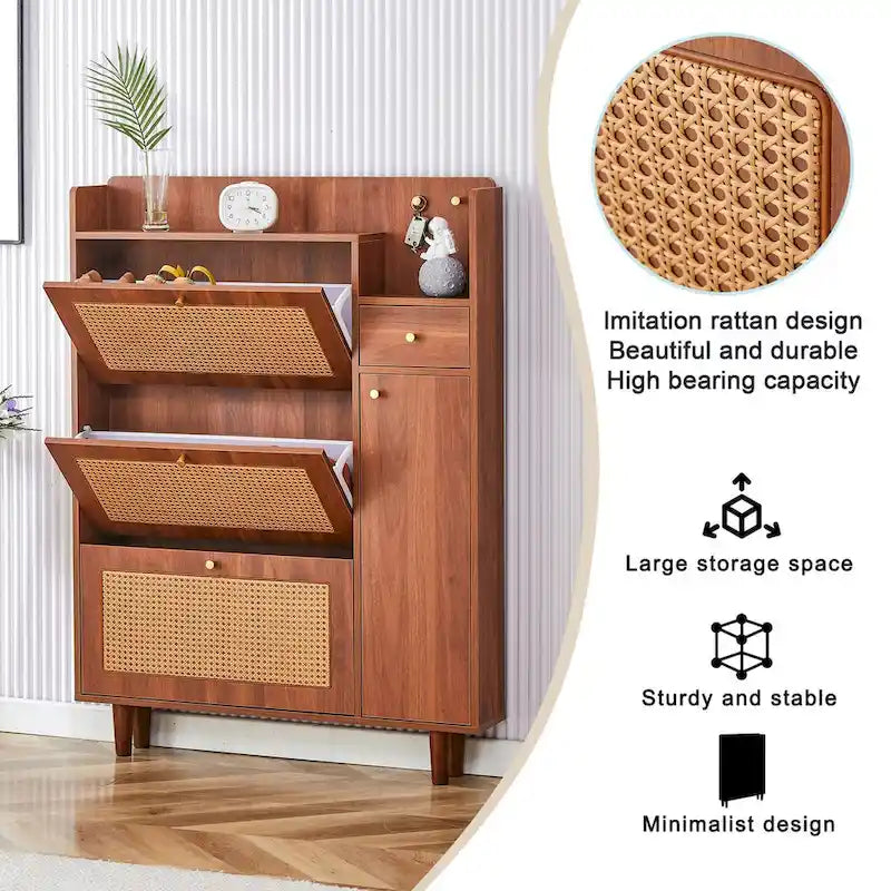 Meuble de rangement moderne minimaliste en rotin japonais, petit meuble à chaussures avec dessus d'armoire, convient aux couloirs et aux salons.