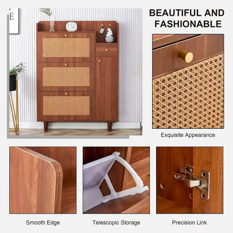 Meuble de rangement moderne minimaliste en rotin japonais, petit meuble à chaussures avec dessus d'armoire, convient aux couloirs et aux salons.