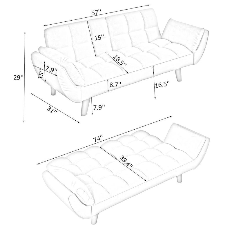 Canapé Futon 57, Canapé-lit Pliant Convertible Fauteuil Inclinable pour Salon