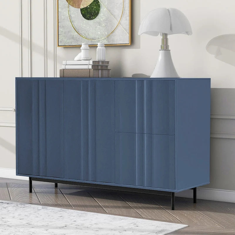 Wave Pattern Storage Cabinet with 2 Doors and 2 Drawers, Adjustable, Suitable for Study,Entrance and Living Room