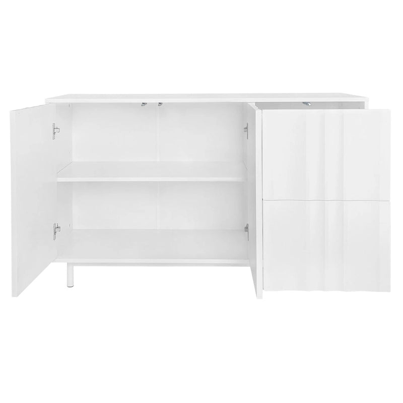 Wave Pattern Storage Cabinet with 2 Doors and 2 Drawers, Adjustable, Suitable for Study,Entrance and Living Room