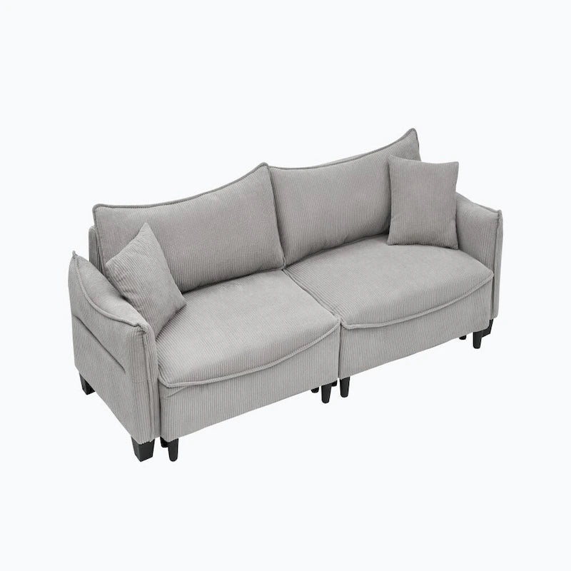 2345 Green Corduroy Fabric, Sofa Can Be Converted Into A Sofa Bed with Two Throw Pillows