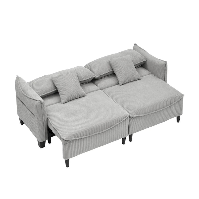 2345 Green Corduroy Fabric, Sofa Can Be Converted Into A Sofa Bed with Two Throw Pillows