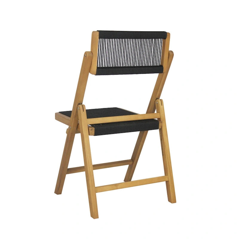 Kiawah Coastal Modern Wood Roped Folding Chair with Adjustable Back, Black/Natural (Set of 2) by JONATHAN Y