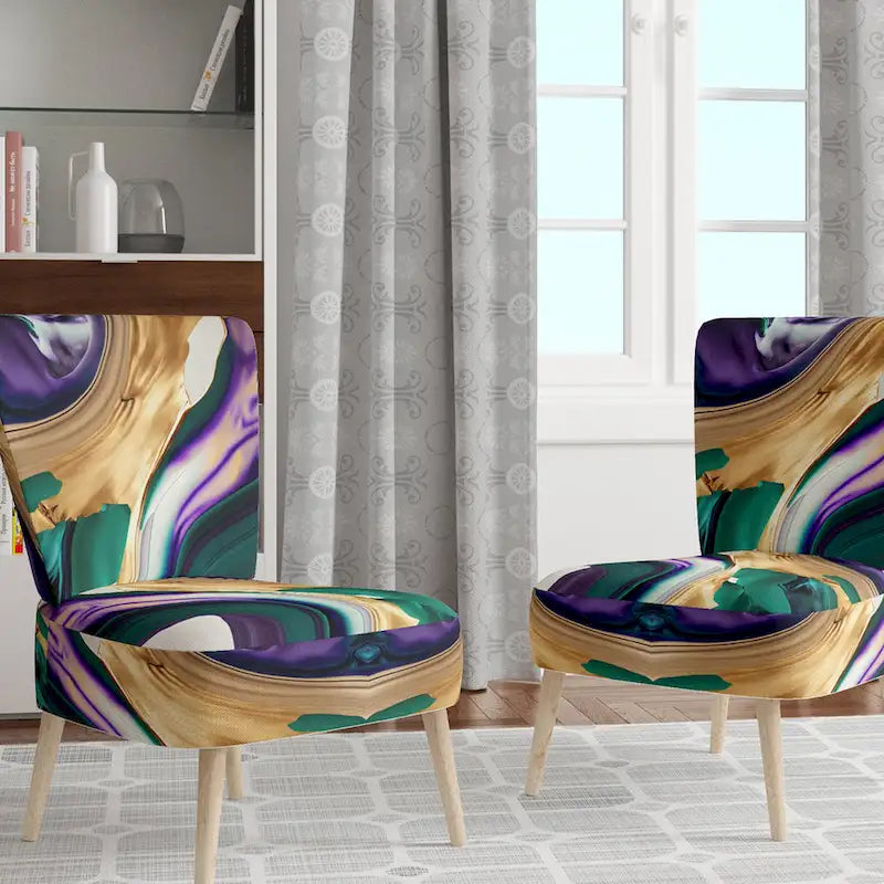 Designart Purple, Green And Gold Bold Strokes I Upholstered Modern & Contemporary Accent Chair and Modern Arm Chair