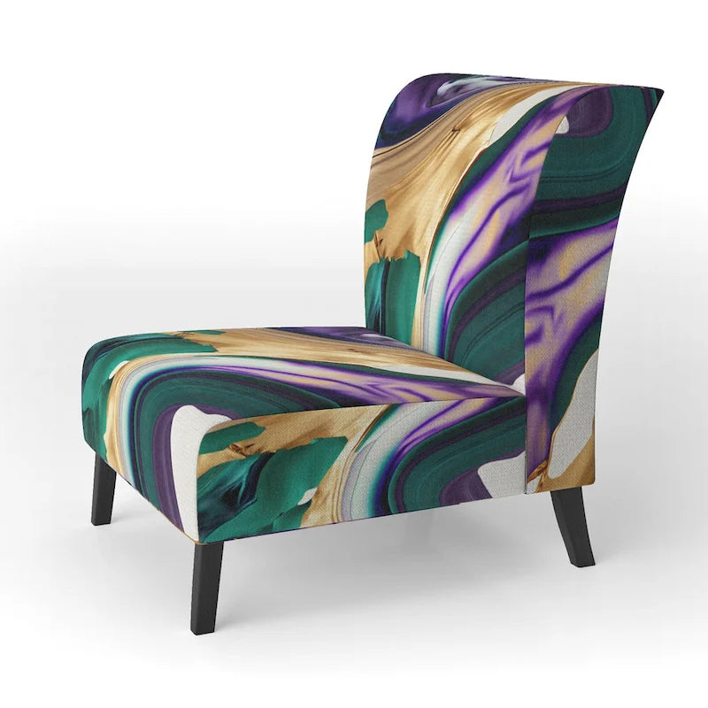 Designart Purple, Green And Gold Bold Strokes I Upholstered Modern & Contemporary Accent Chair and Modern Arm Chair