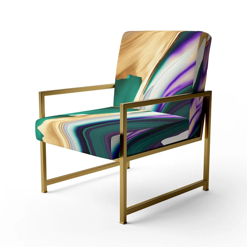 Designart Purple, Green And Gold Bold Strokes I Upholstered Modern & Contemporary Accent Chair and Modern Arm Chair